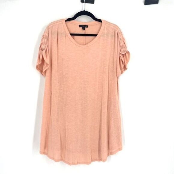 Lane Bryant‎ Women's Ruched Sleeve Stretch Crew Neck Top Peach Size 18/20 - Picture 1 of 9